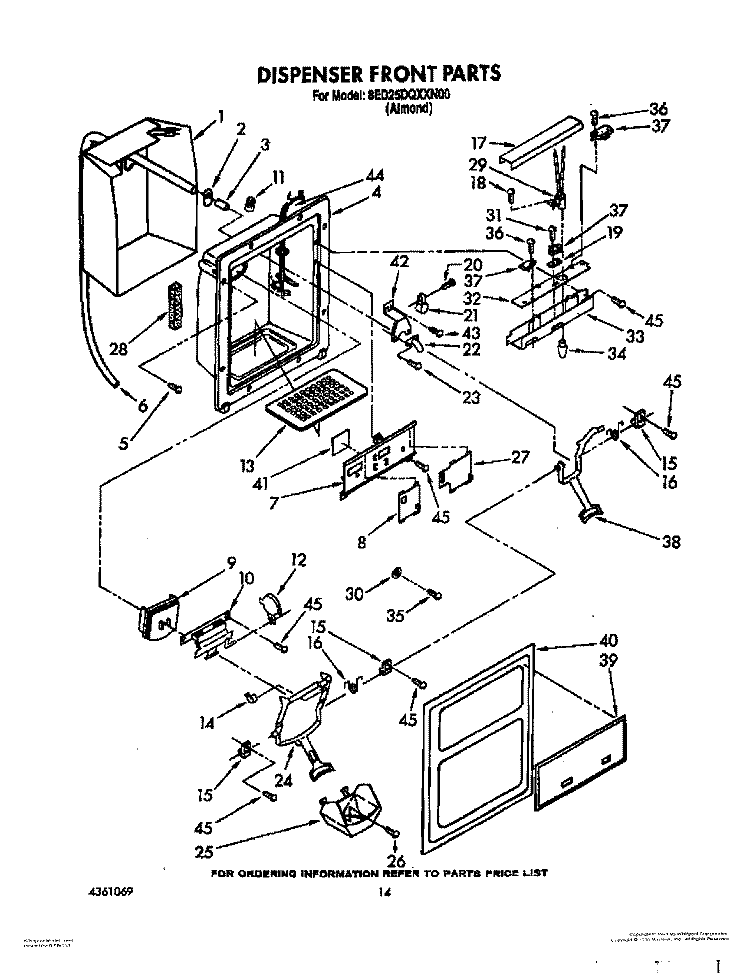 DISPENSER FRONT Diagram and Parts List for 8ED25DQXXN00  Whirlpool Refrigerator