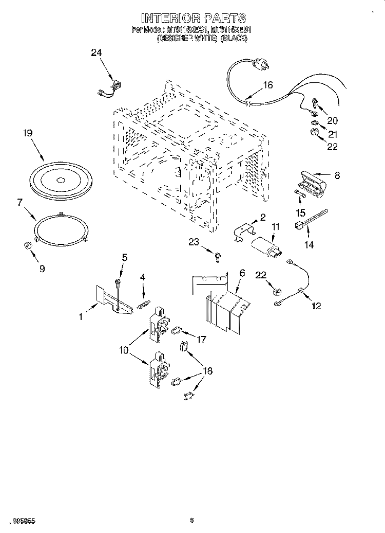INTERIOR Diagram and Parts List for MT8116XEB1  Whirlpool Microwave