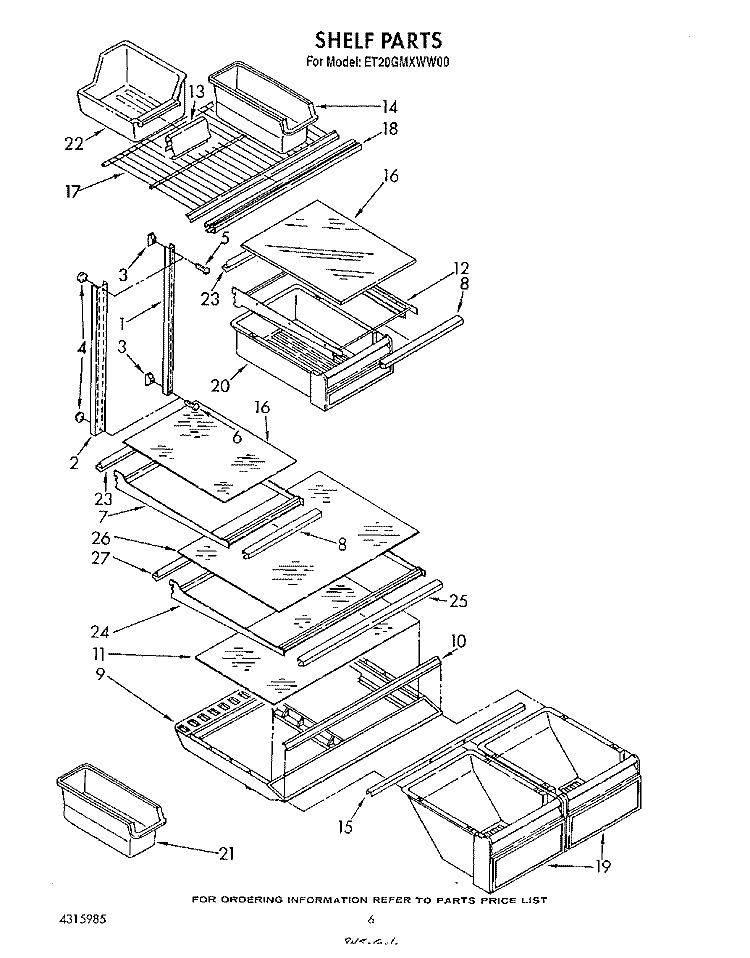 SHELF Diagram and Parts List for ET20GMXWW00  Whirlpool Refrigerator