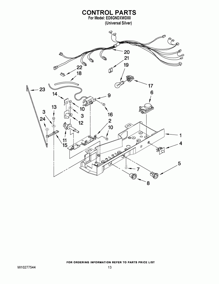 CONTROL PARTS Diagram and Parts List for ED5GNDXWD00  Whirlpool Refrigerator