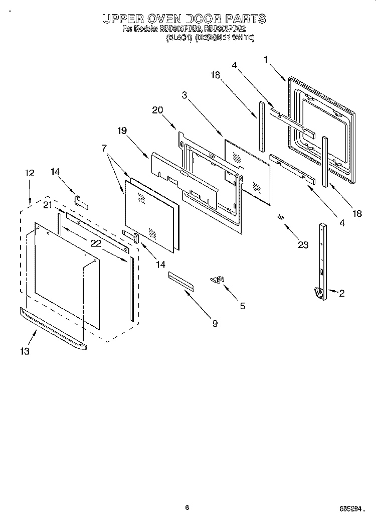 UPPER OVEN DOOR Diagram and Parts List for RBD305PDB2  Whirlpool Wall Oven