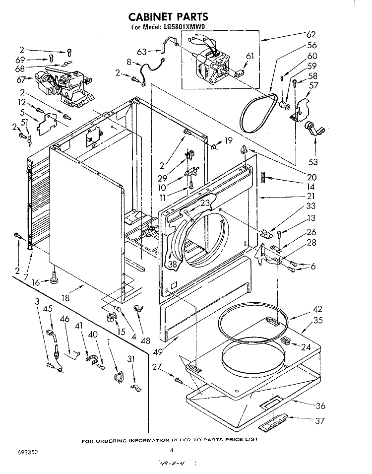 CABINET Diagram and Parts List for LG5801XMW0  Whirlpool Dryer