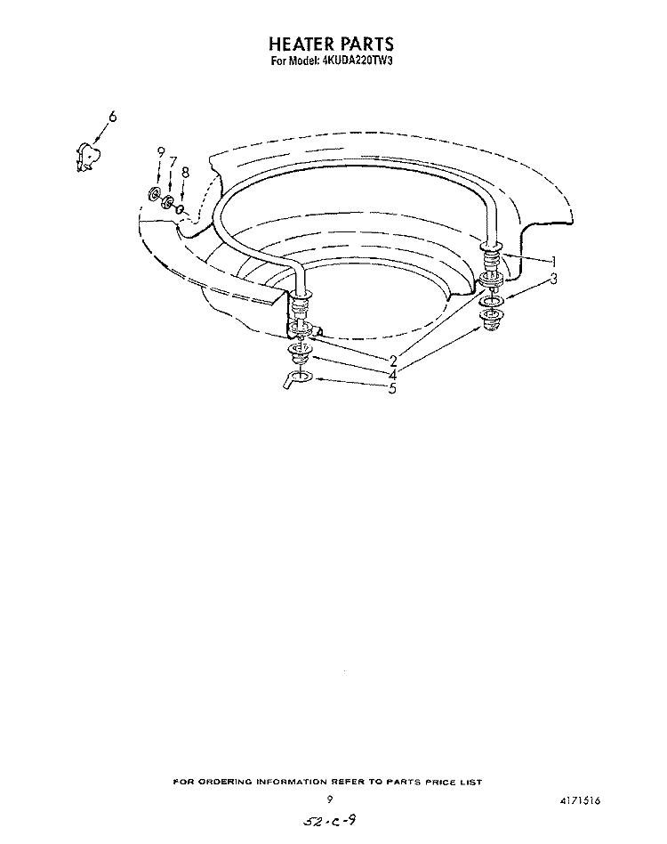 HEATER Diagram and Parts List for 4KUDA220TW3  KitchenAid Dishwasher