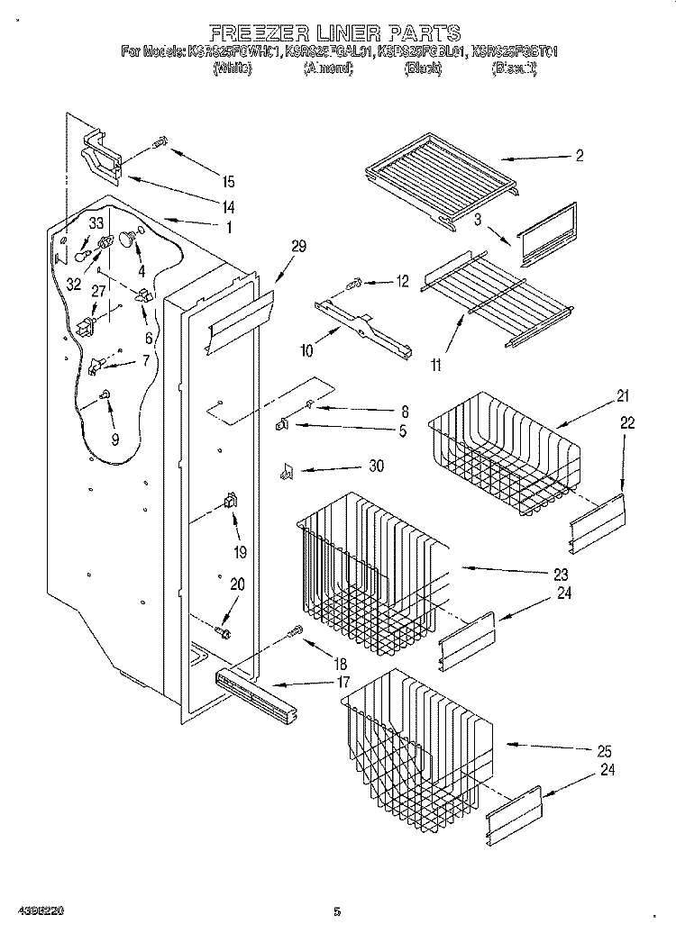 FREEZER LINER Diagram and Parts List for KSRS25FGWH01  KitchenAid Refrigerator
