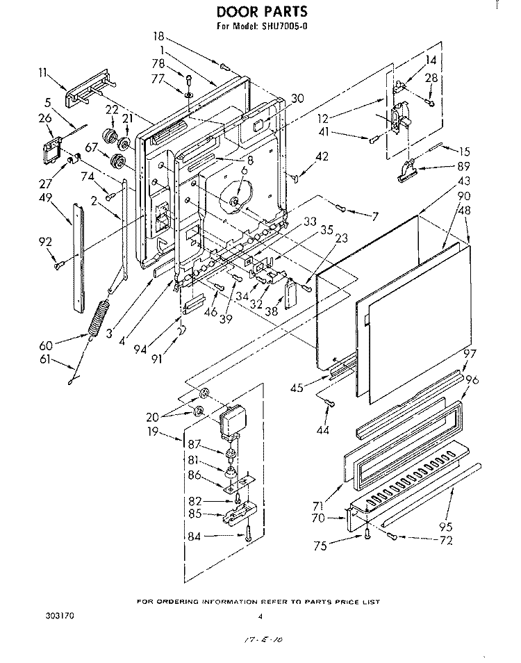 DOOR Diagram and Parts List for SHU70050  Whirlpool Dishwasher