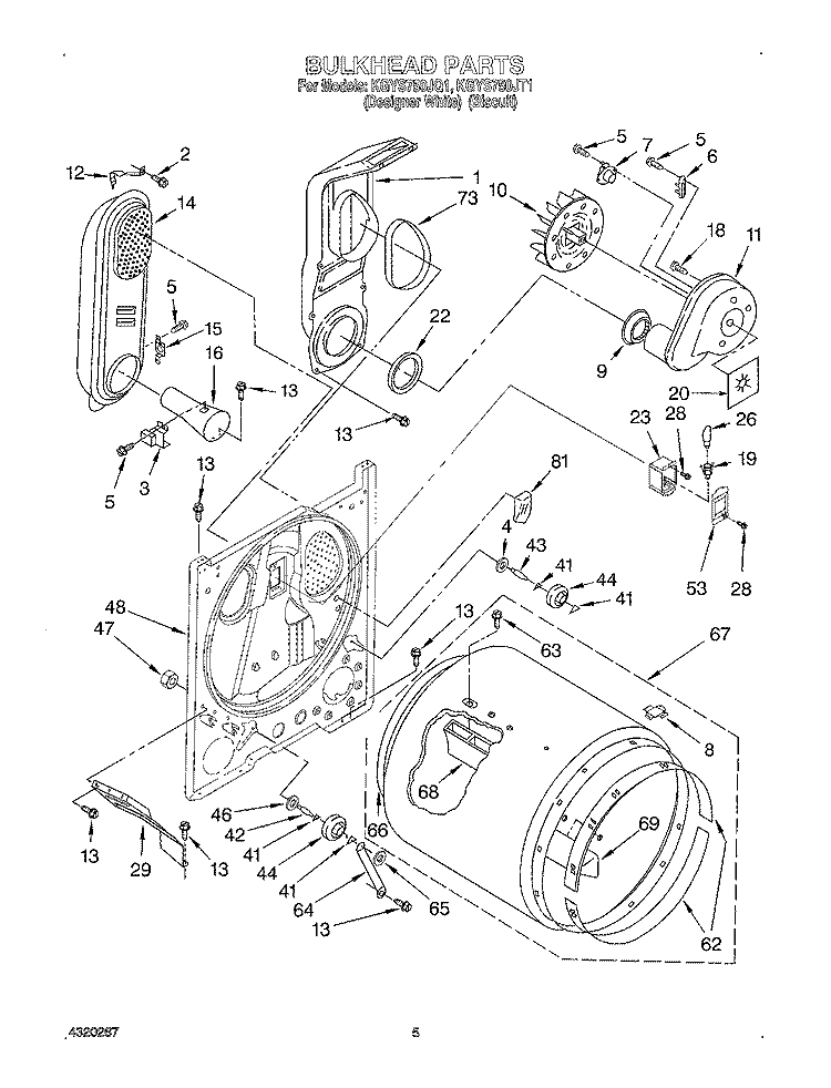 BULKHEAD Diagram and Parts List for KGYS750JQ1  KitchenAid Dryer