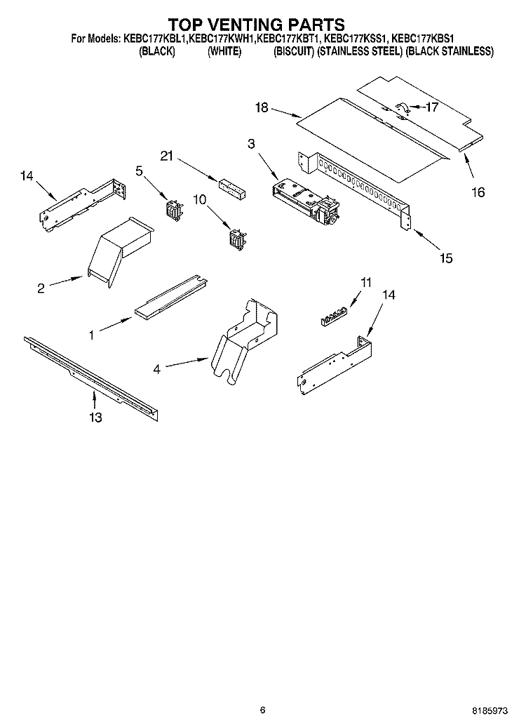 TOP VENTING, OPTIONAL Diagram and Parts List for KEBC177KBT1  KitchenAid Wall Oven