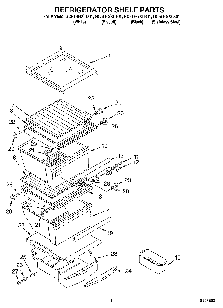 REFRIGERATOR SHELF PARTS Diagram and Parts List for GC5THGXLB01  Whirlpool Refrigerator