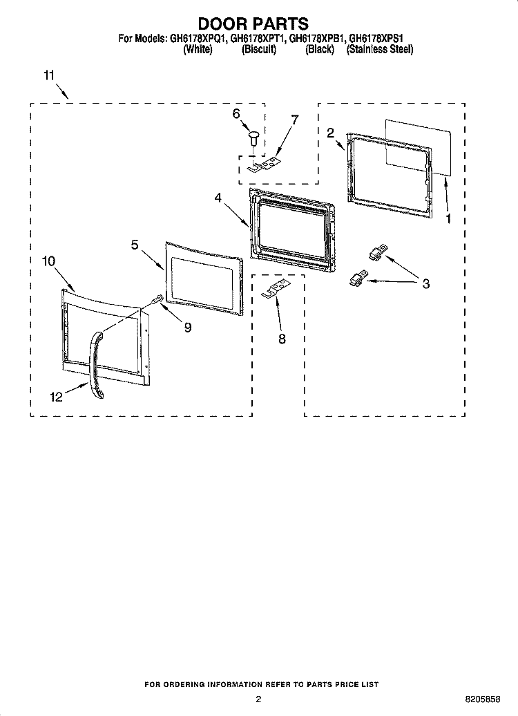 DOOR PARTS Diagram and Parts List for GH6178XPB1  Whirlpool Microwave