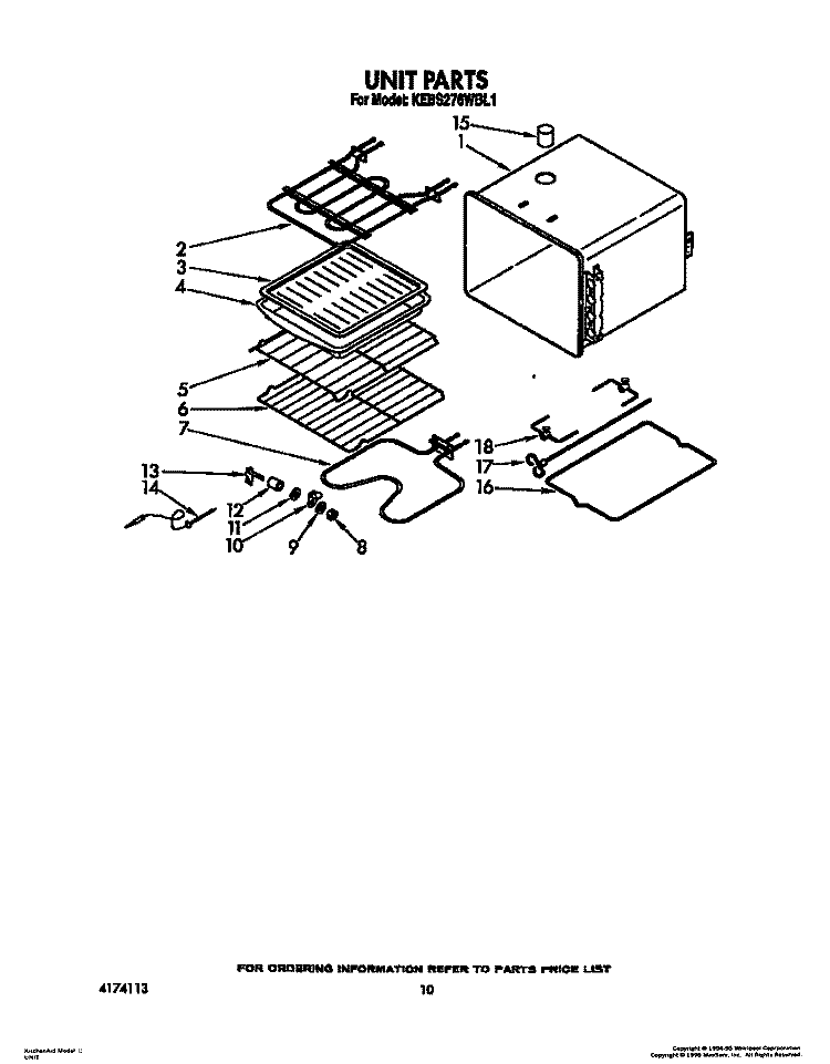 UNIT Diagram and Parts List for KEBS276WBL1  KitchenAid Wall Oven