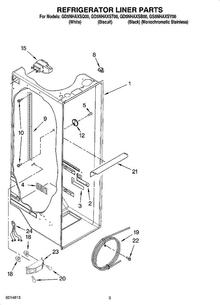 REFRIGERATOR LINER PARTS Diagram and Parts List for GS5NHAXSY00  Whirlpool Refrigerator