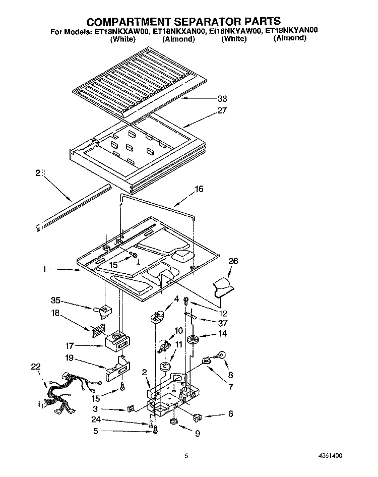 COMPARTMENT SEPARATOR Diagram and Parts List for ET18NKXAN00  Whirlpool Refrigerator