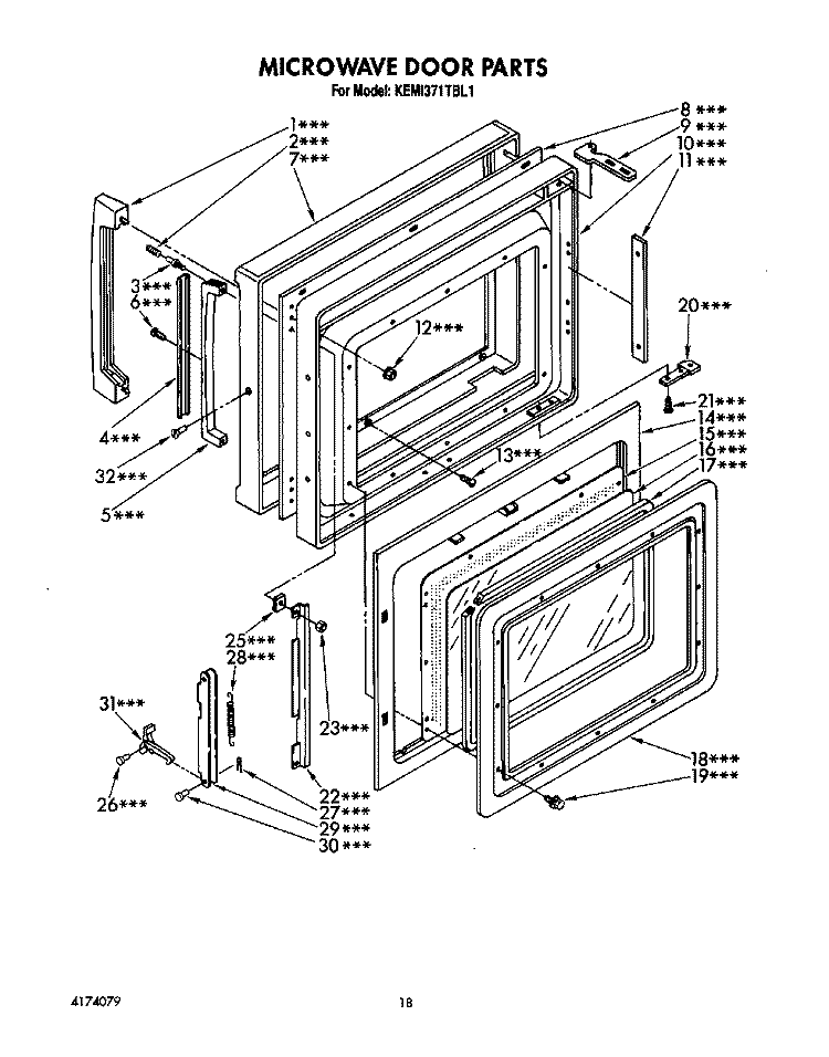 MICROWAVE DOOR Diagram and Parts List for KEMI371TBL1  KitchenAid Microwave Oven Combo