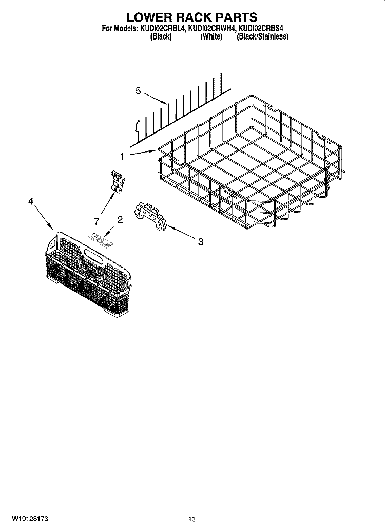 LOWER RACK PARTS, OPTIONAL PARTS (NOT INCLUDED) Diagram and Parts List for KUDI02CRBL4  KitchenAid Dishwasher