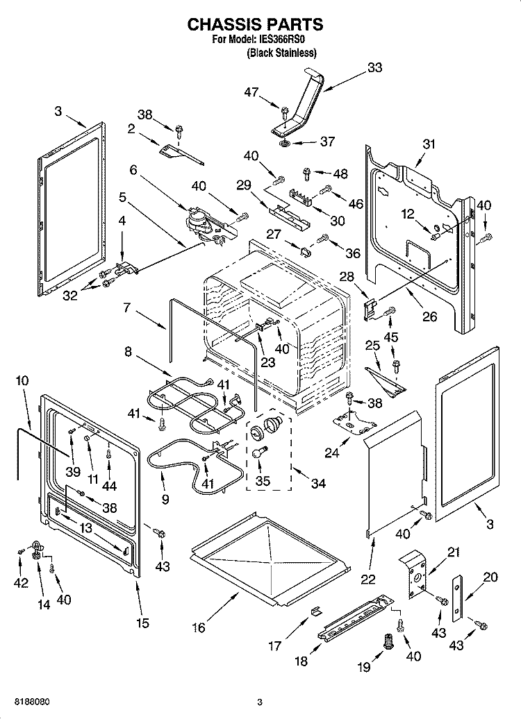CHASSIS PARTS Diagram and Parts List for IES366RS0  Inglis Range