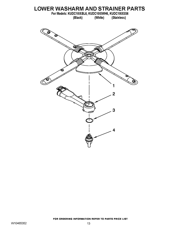 LOWER WASHARM AND STRAINER PARTS Diagram and Parts List for KUDC10IXSS6  KitchenAid Dishwasher