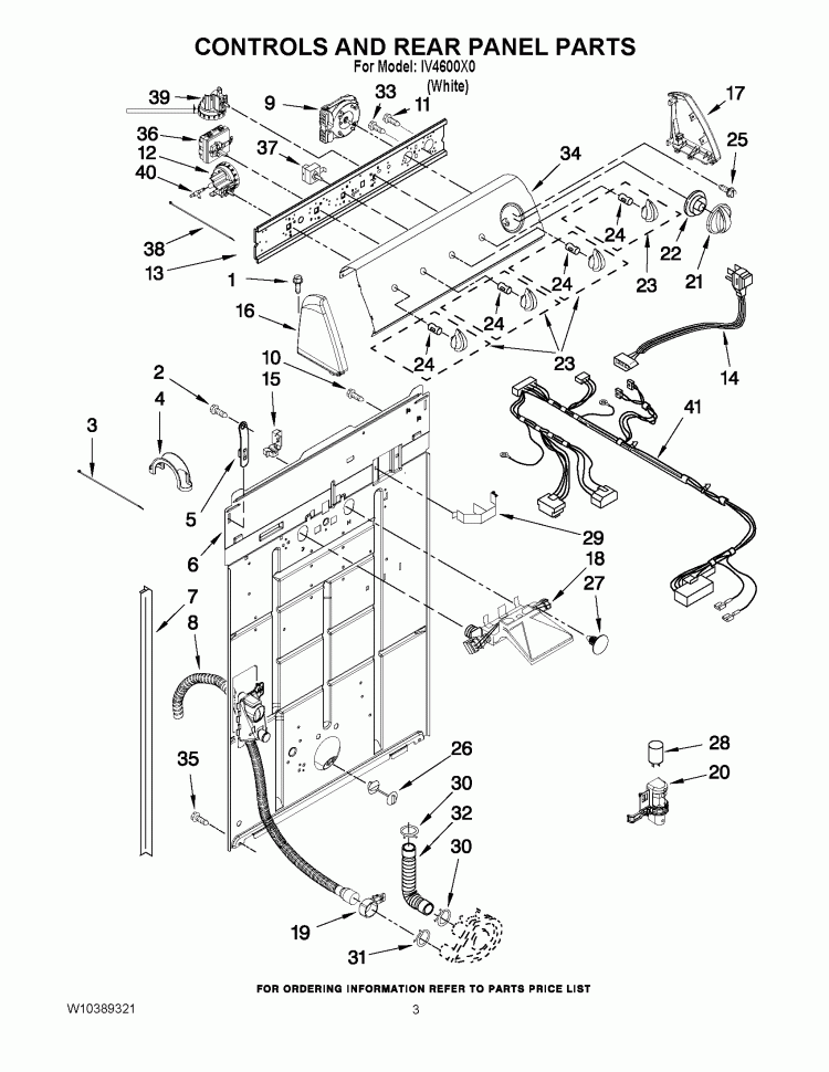 CONTROLS AND REAR PANEL PARTS Diagram and Parts List for IV4600X0  Inglis Washer
