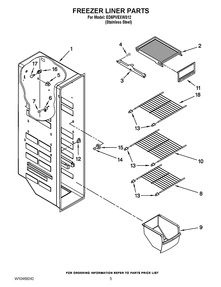 FREEZER LINER PARTS Diagram and Parts List for ED5PVEXWS12  Whirlpool Refrigerator