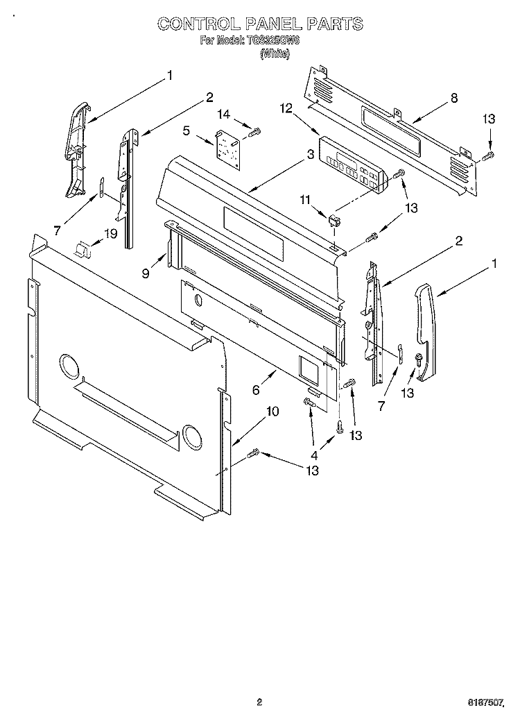 CONTROL PANEL Diagram and Parts List for TGS325GW6  Estate Range