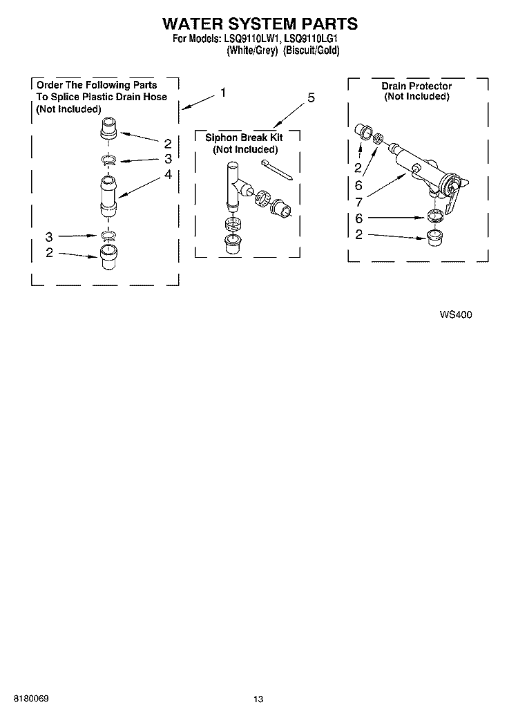 WATER SYSTEM PARTS Diagram and Parts List for LSQ9110LG1  Whirlpool Washer