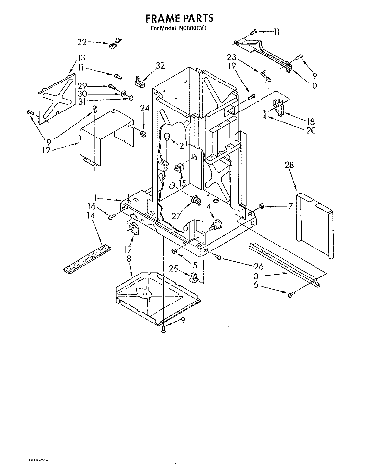FRAME Diagram and Parts List for NC800EV1  Whirlpool Trash Compactor