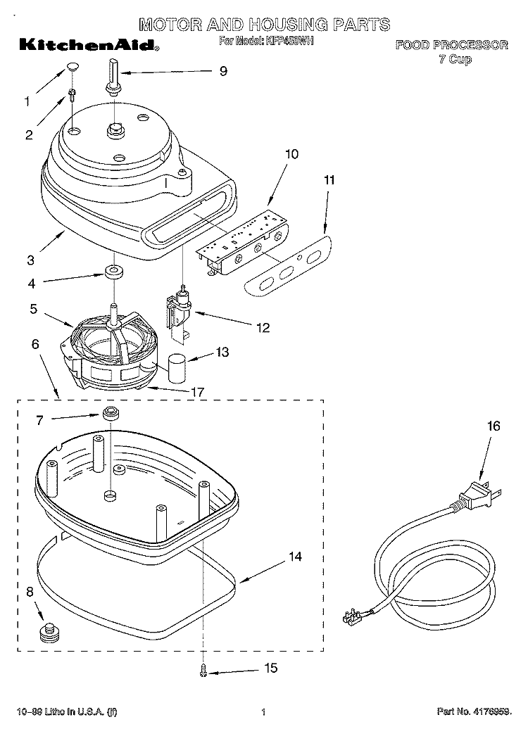 SECTION Diagram and Parts List for KFP450WH  KitchenAid Food Processor