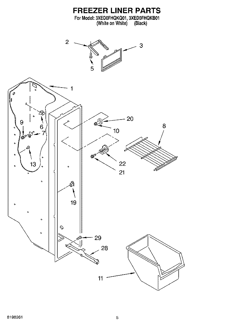 FREEZER LINER Diagram and Parts List for 3XED0FHQKB01  Whirlpool Refrigerator