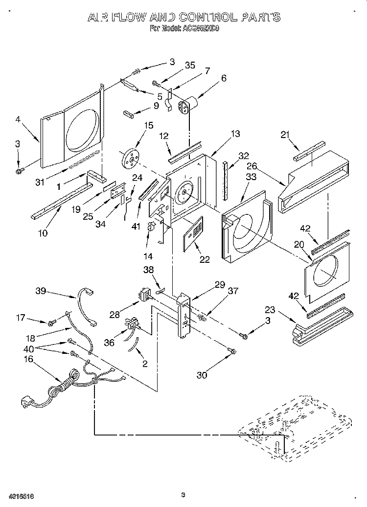 AIRFLOW AND CONTROL Diagram and Parts List for ACQ052XD0  Whirlpool Air Conditioner
