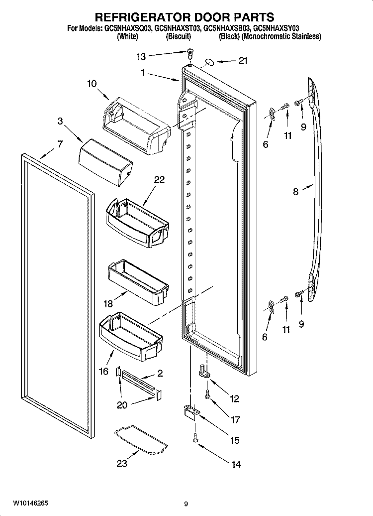 REFRIGERATOR DOOR PARTS Diagram and Parts List for GC5NHAXSY03  Whirlpool Refrigerator