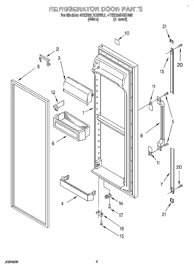 REFRIGERATOR DOOR Diagram and Parts List for 4YED25DQDN02  Whirlpool Refrigerator
