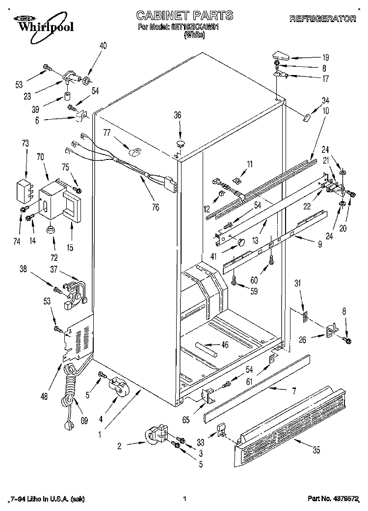 CABINET Diagram and Parts List for 6ET18ZKXAN01  Whirlpool Refrigerator