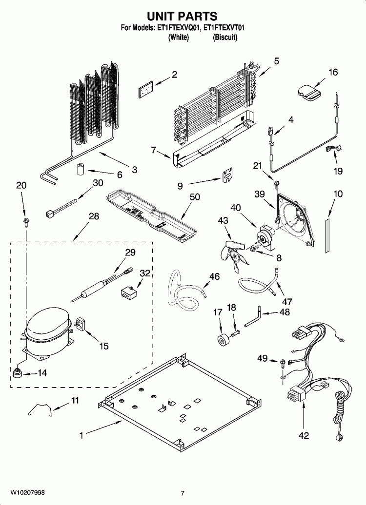 UNIT PARTS Diagram and Parts List for ET1FTEXVQ01  Whirlpool Refrigerator