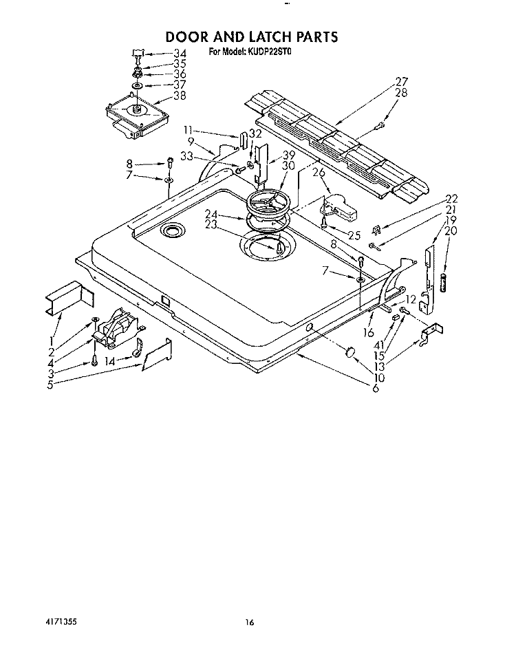 DOOR AND LATCH Diagram and Parts List for KUDP22ST0  KitchenAid Dishwasher