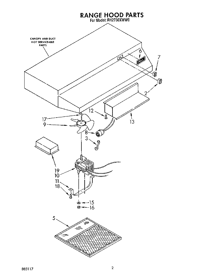 SECTION Diagram and Parts List for RH2730XWN0  Whirlpool Range Hood