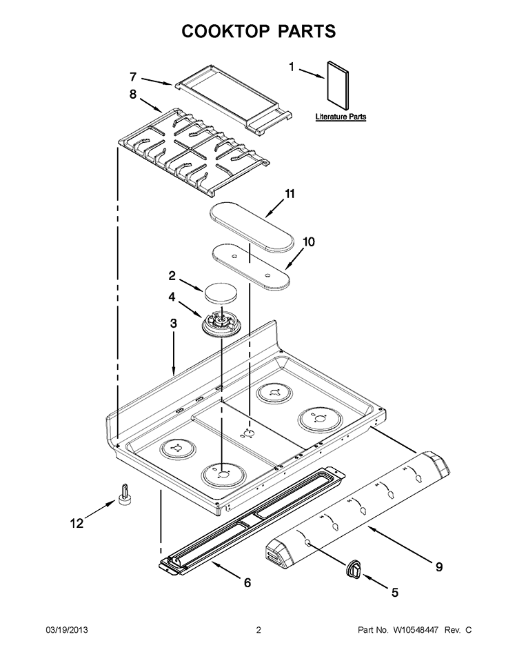 COOKTOP PARTS Diagram and Parts List for KGRS505XWH04  KitchenAid Range