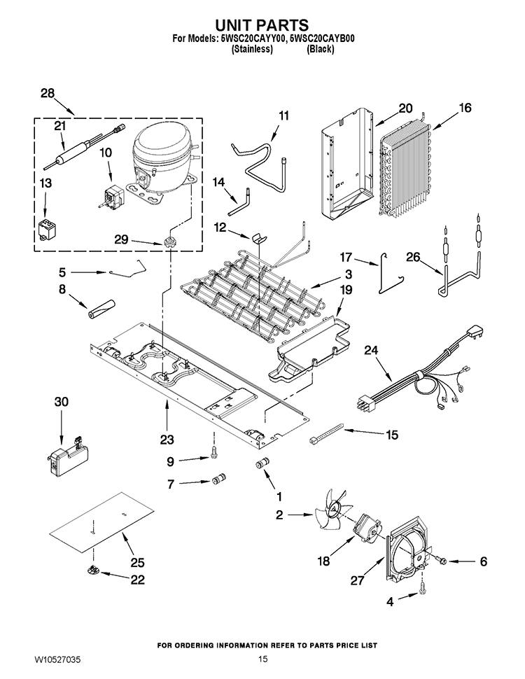 UNIT PARTS Diagram and Parts List for 5WSC20CAYY00  Whirlpool Refrigerator