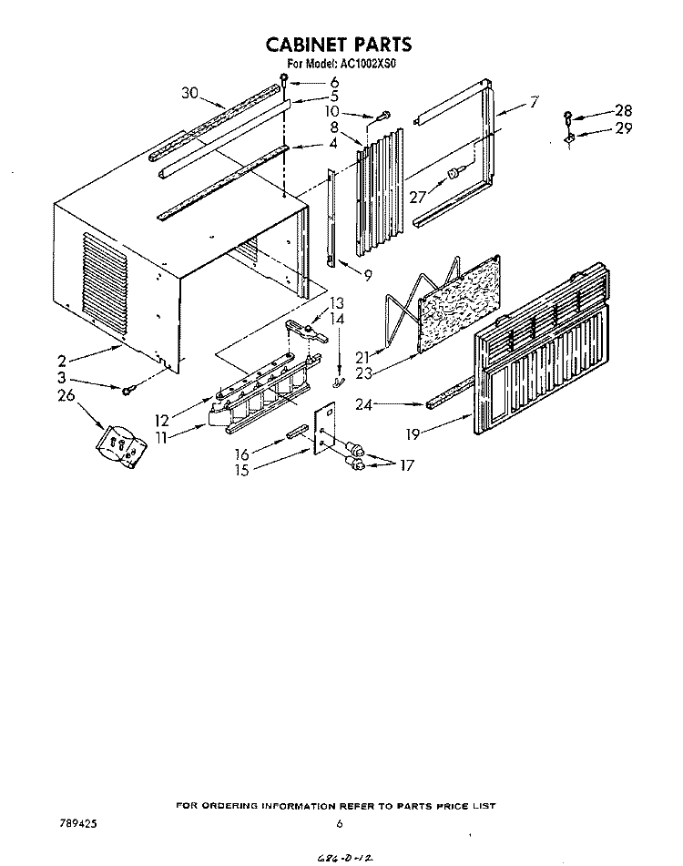 CABINET Diagram and Parts List for AC1002XS0  Whirlpool Air Conditioner