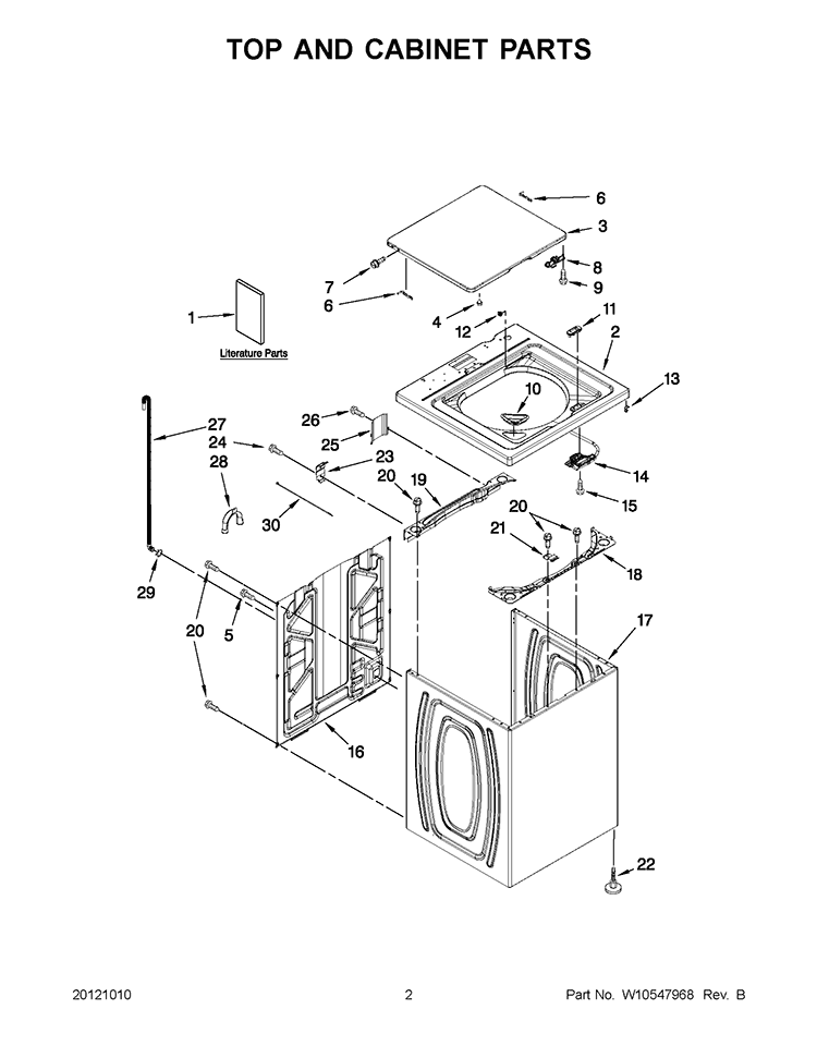 TOP AND CABINET PARTS Diagram and Parts List for 7MWTW1604AW1  Whirlpool Washer