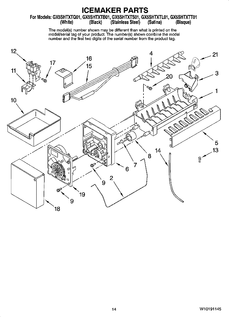 ICEMAKER PARTS, OPTIONAL PARTS (NOT INCLUDED) Diagram and Parts List for GX5SHTXTB01  Whirlpool Refrigerator