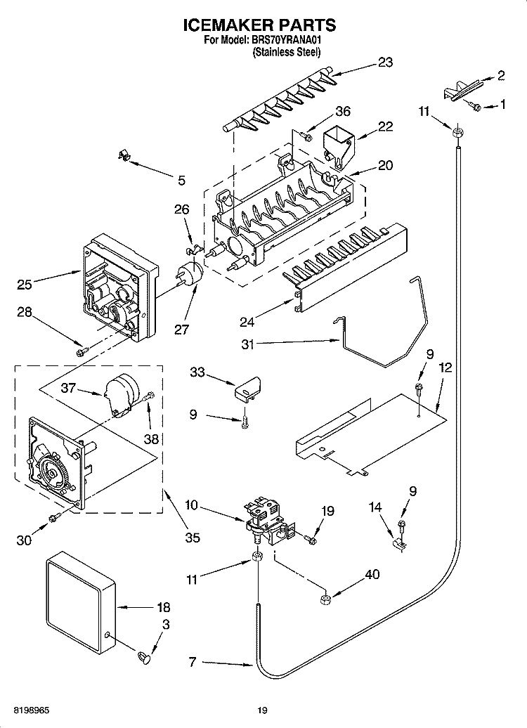 ICEMAKER PARTS, PARTS NOT ILLUSTRATED Diagram and Parts List for BRS70YRANA01  Whirlpool Refrigerator