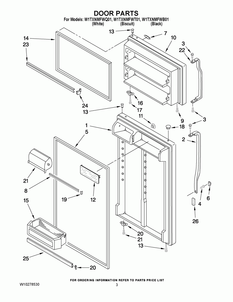 DOOR PARTS Diagram and Parts List for W1TXNMFWB01  Whirlpool Refrigerator