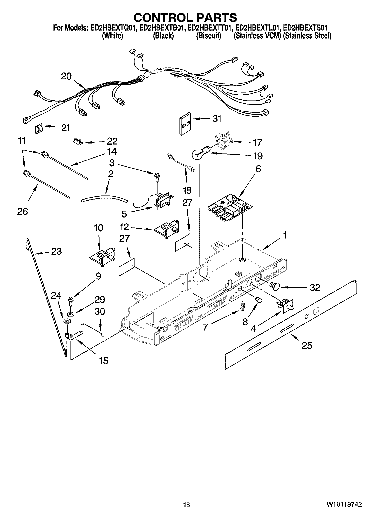 CONTROL PARTS Diagram and Parts List for ED2HBEXTQ01  Whirlpool Refrigerator
