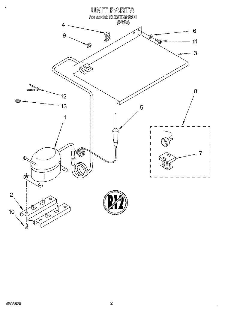 UNIT Diagram and Parts List for EL05CCXHW00  Whirlpool Refrigerator
