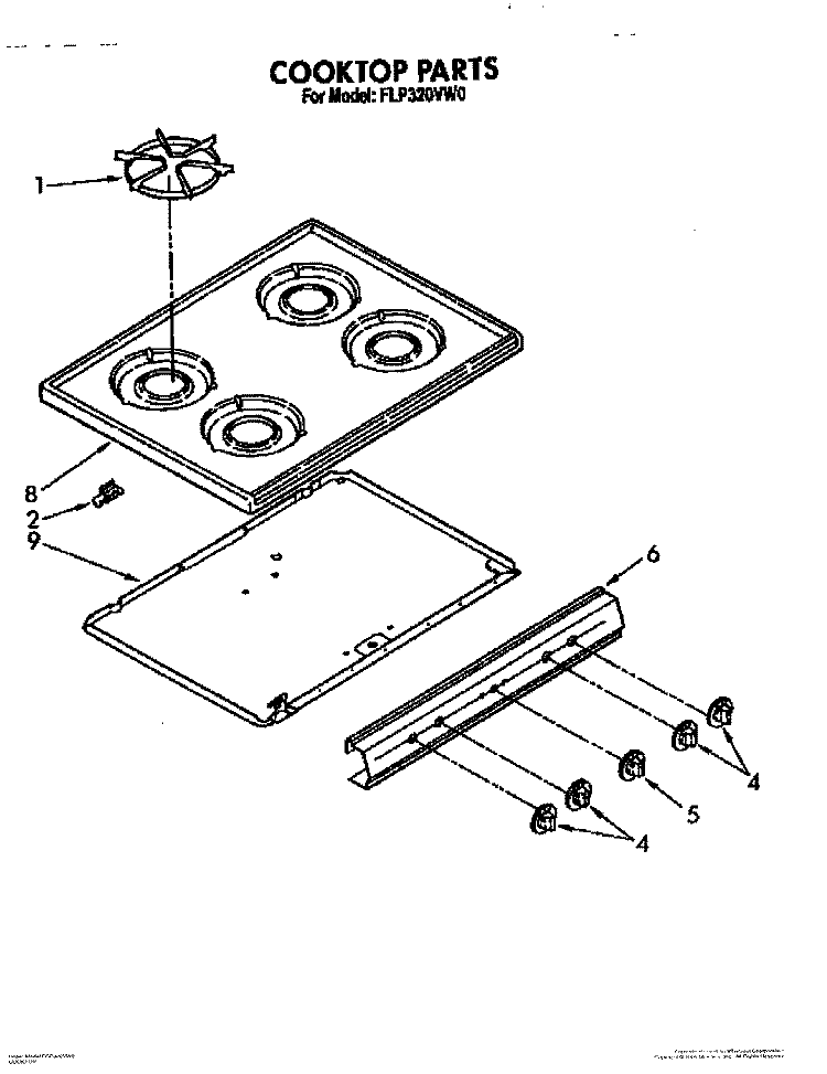COOKTOP Diagram and Parts List for FGP320VW0  Roper Range