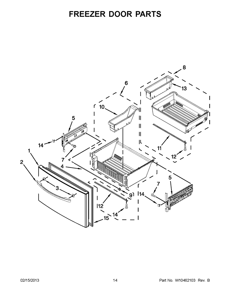 FREEZER DOOR PARTS Diagram and Parts List for WRF989SDAH00  Whirlpool Refrigerator
