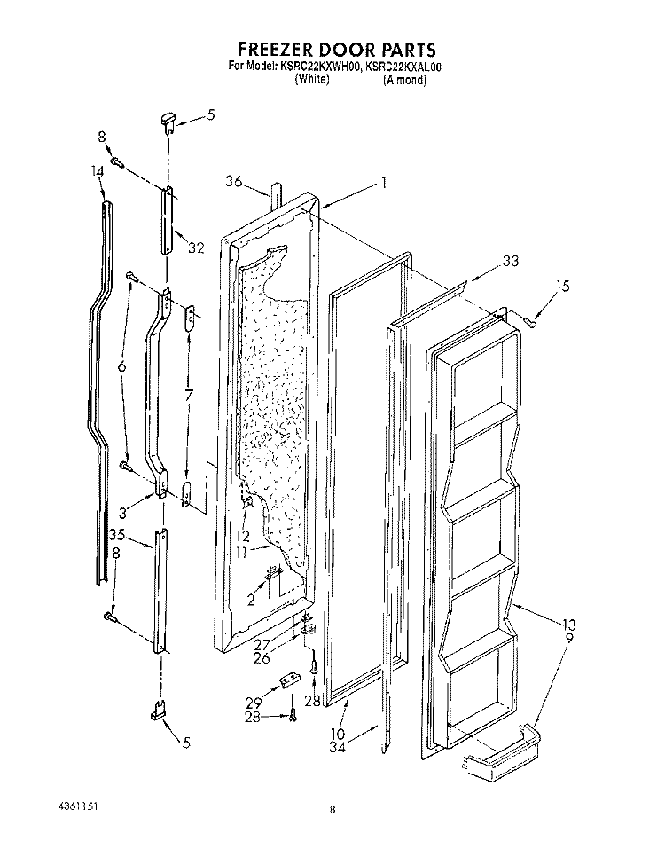 FREEZER DOOR Diagram and Parts List for KSRC22KXAL00  KitchenAid Refrigerator
