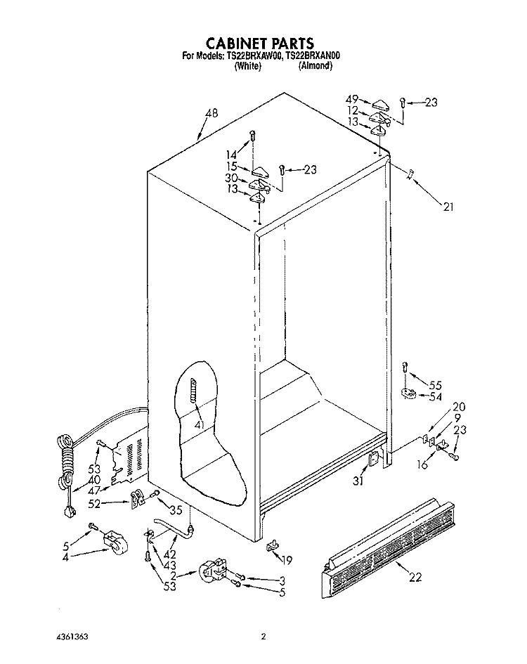 CABINET Diagram and Parts List for TS22BRXAW00  Whirlpool Refrigerator