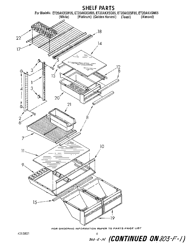 SHELF Diagram and Parts List for ET20AKXSW05  Whirlpool Refrigerator