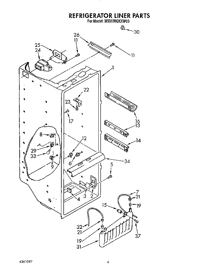 REFRIGERATOR LINER Diagram and Parts List for 3ED22RQXXW00  Whirlpool Refrigerator