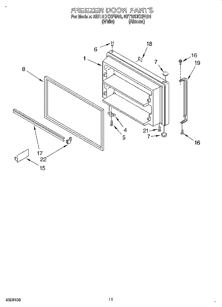 FREEZER DOOR, LIT/OPTIONAL Diagram and Parts List for 8ET19DKXFW01  Whirlpool Refrigerator